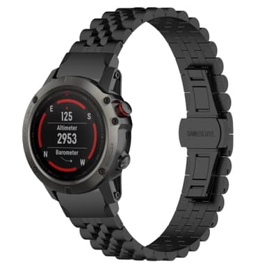 Urrem i rustfrit stål Sort Garmin Fenix 6X GPS/6X Pro/6X Sapphire GPS/5X Sapphire/5X GPS/5X Plus/3/3 HR/3 Sapphire/D2 Bravo/Quaitx 3/Tactix Bravo/Descent MK1