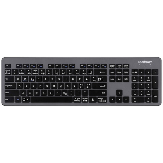 Sandstrøm slankt trådløst tastatur (grå/sort)