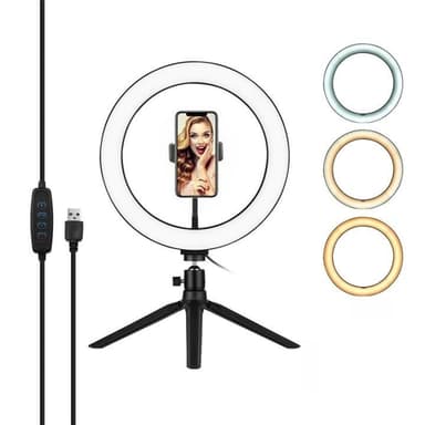 Selfielampa / Ring light, 26 cm med stativ och mobilhållare