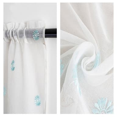 Broderi Blomster Kort Gardin Blå 132x53x1 cm
