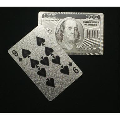 54stk Creative Vandtæt 100 Dollar Plastic Poker spillekort - Sølv