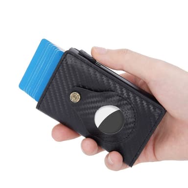 BAELLERY Carbon Fiber PU læderpung AirTag - Sort