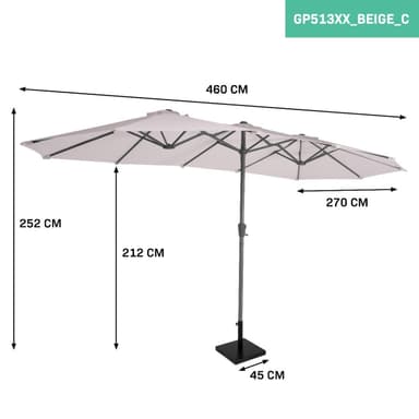 VONROC Premium Parasol Iseo 460x270cm - Kombisæt inkl. base 26kg - Ekstra stor - UV-resistent - Beige - Inkl. overtræk