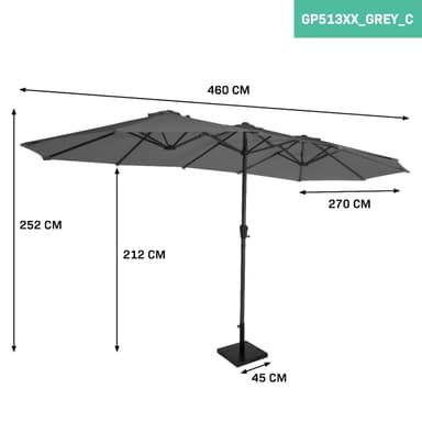 VONROC Premium Parasol Iseo 460x270cm - Kombisæt inkl. base 26kg - Ekstra stor - UV-resistent - Grå - Inkl. overtræk