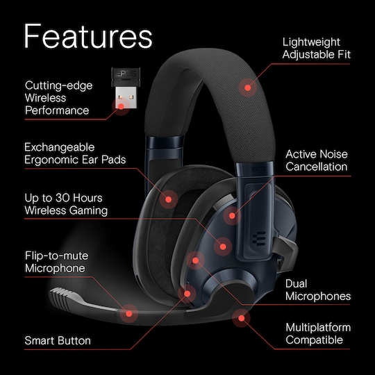 EPOS H3PRO Hybrid trådløst gaming headset (Sebring Black)