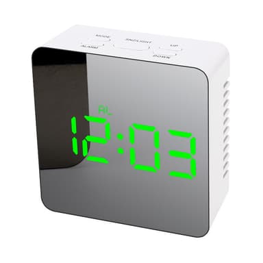 Multifunktionell spegel LED-väckarklocka med USB-laddningskabel Hvid