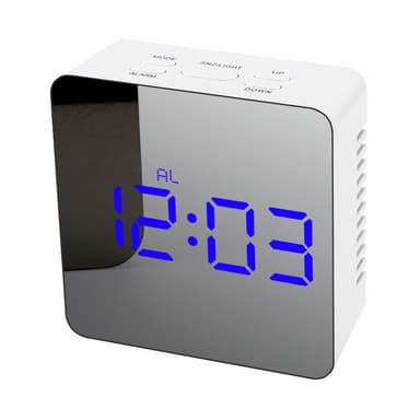 Multifunktionell spegel LED-väckarklocka med USB-laddningskabel Hvid