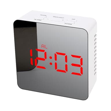Multifunktionell spegel LED-väckarklocka med USB-laddningskabel Hvid