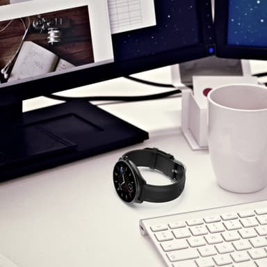 Urrem i ægte læder Sort 22 mm Samsung Galaxy Watch 3 45 mm/Gear S3 Classic, Frontier, Huawei Watch Buds/GT Runner/GT2 Pro, Xiaomi Watch S1 Pro, Garmin Forerunner 255/Vivoactive 4