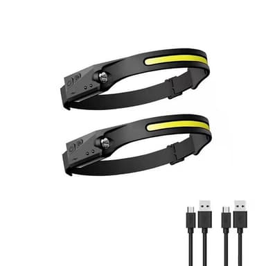 Genopladelig pandelampe COB LED pandebånd Sort 2-pack