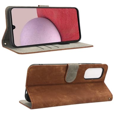 SKALO Samsung A14 4G/5G Flip Cover m. pung i PU-læder - Brun