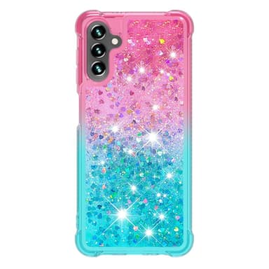 SKALO Samsung A54 5G Kvicksand Glitter Hjerter TPU Cover - Pink-Turkis
