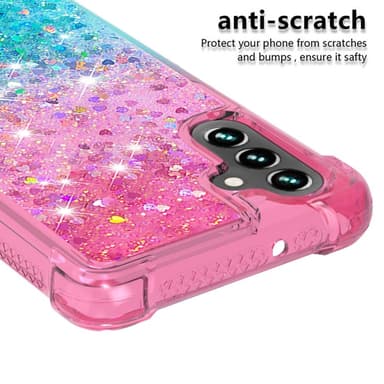 SKALO Samsung A54 5G Kvicksand Glitter Hjerter TPU Cover - Pink-Turkis