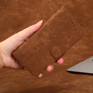 SKALO Samsung A14 4G/5G Flip Cover m. pung i PU-læder - Brun