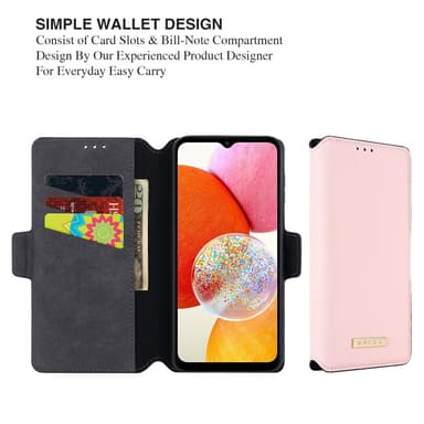 SKALO Samsung A14 4G/5G MUXMA Saffiano PU-læder Pungetui - Pink