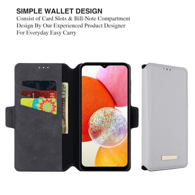 SKALO Samsung A14 4G/5G MUXMA Saffiano PU-læder Pungetui - Hvid