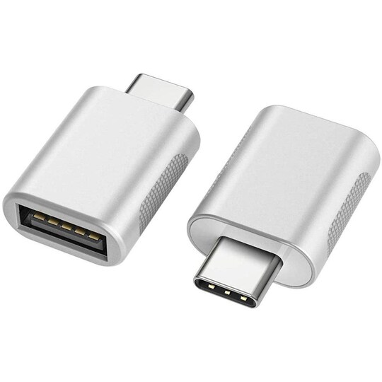 NÖRDIC USB A 3.0 OTG Kvinde til USB C Mand Adapter Aluminium Sølv OTG USB-C Adapter Synkronisering og opladning