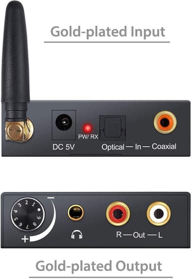 Digital til analog konverter 192 kHz DAC med 5,0 Bluetooth optisk koaksial og TOSLINK Digital Audio til Analog Stereo RCA & 3.5mm
