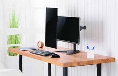 NÖRDIC Monitor / monitor stå / table model Skærmarme dobbelt display 8 kg pr arm 13-27 inches af stål, vipbar og drejelig sort skærm beslag