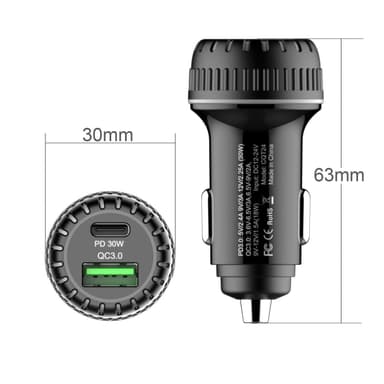 NÖRDIC oplader 30W med 1xUSB C PD30W og 1xUSB En 18W Quick Charger 3,0 Qualcomm certificeret