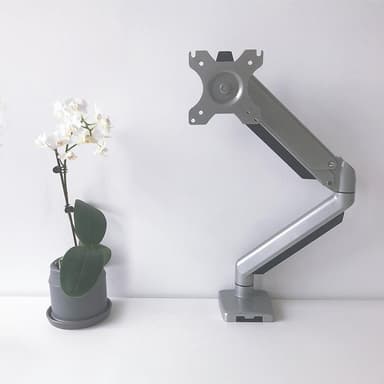 NÖRDIC Monitor tabel beslag til monitoren 1 med gasfjeder, vippes, drejes, aluminium og stål, sølv, monitorholder