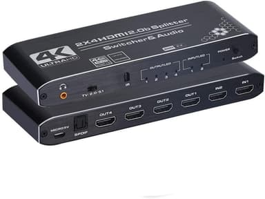 NÖRDIC HDMI Splitter 2 til 4 med lydudtrækker 4K60Hz HDCP2.2 HDR 3D