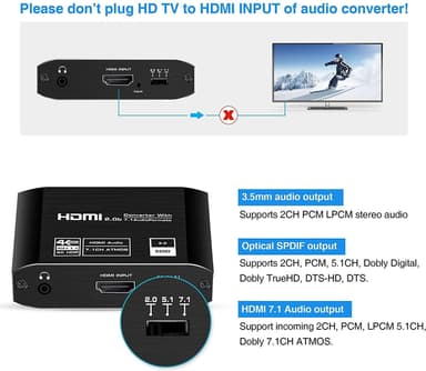 NÖRDIC HDMI Extractor HDMI til HDMI, Toslink og 3,5 mm lyd 4K 60Hz Dolby 3D 7.1CH Dolby ATMOSHDR HDCP2.2 RGB 8: 8: 8