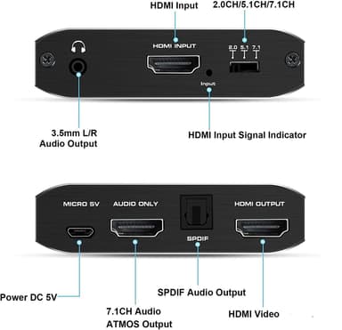 NÖRDIC HDMI Extractor HDMI til HDMI, Toslink og 3,5 mm lyd 4K 60Hz Dolby 3D 7.1CH Dolby ATMOSHDR HDCP2.2 RGB 8: 8: 8