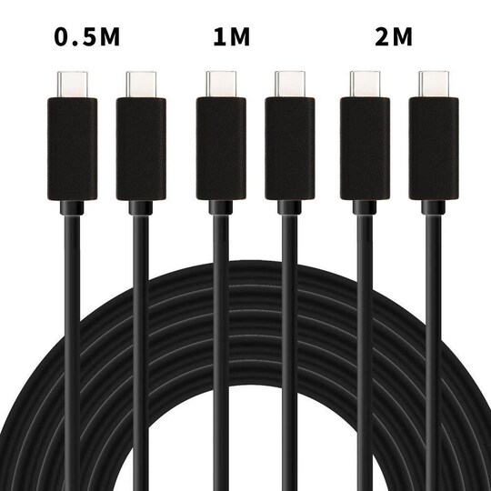 NÖRDIC kabelsæt 3 pak 0,5m + 1m + 2m USB C til C USB 2.0 480Mbps 3A sort Android mobil og tablet