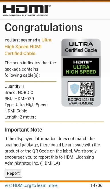 NÖRDIC CERTIFIED CABLES 2m Ultra High Speed ​​​​HDMI2.1 8K 60Hz 4K 120Hz 144Hz 48Gbps Dynamic HDR eARC Game Mode VRR Dolby ATMOS guldbelagt PVC hvid