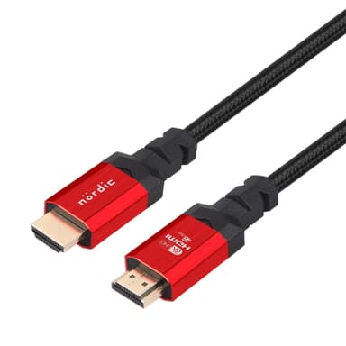 NÖRDIC CERTIFIED CABLES 2m HDMI 2.1 Ultra High Speed ​​8K 4K 60Hz 120Hz 48 Gbps Dynamic HDR eARC Game Mode VRR Dolby ATMOS nylon flettet forgyldt