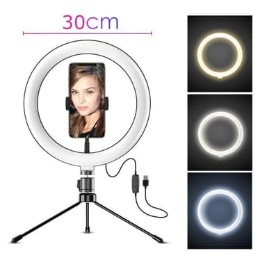 LED Let kæde 30 cm i diameter med en mobil holder med stativ 10 trin tre lysdæmpes tilstand selfie lampe lys ring lys