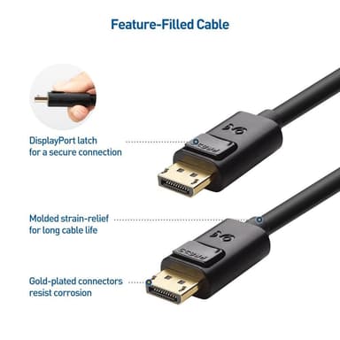 Cable Matters 3m Displayport til Displayport 1.4 kabel 8K i 60Hz 32.4Gbps 10-bit HDR