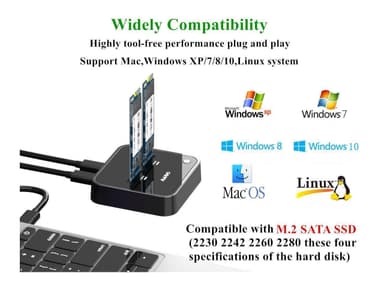Maiwo K3016S dockingstation til harddisk kloning af M.2 SATA SSD er 5Gbps 1: 1 B & M Key