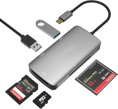 NÖRDIC 1 til USB-C adapter SD / TF og kortlæser med 2xUSB3.0 op til Gbps | Elgiganten