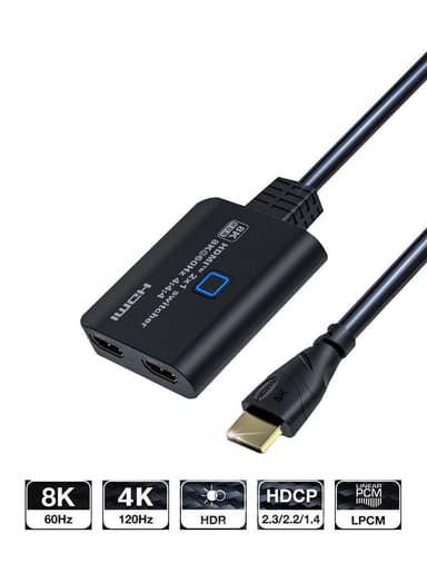 NÖRDIC HDMI 2.1 switch 2 til 1 8K60Hz 4K120Hz 48Gbps HDR HDCP2.3 Surround  7.1 CEC