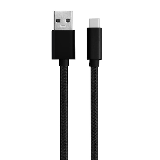 NÖRDIC C 1m USB-kabel til USB A USB3.1 Gen1 hurtig opladning 60W 5Gbps 3A, Nylon Flettet sort