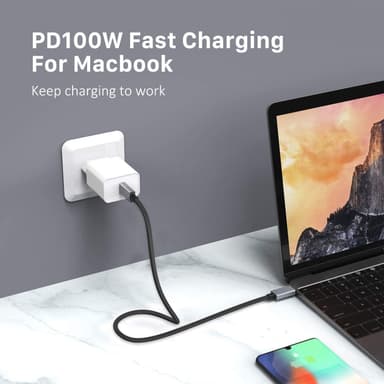NÖRDIC Thunderbolt 3 USB C-kabel 2m 40Gbps 100W Strømforsyning 5K 60Hz dobbelt 4K 60Hz UHD sort