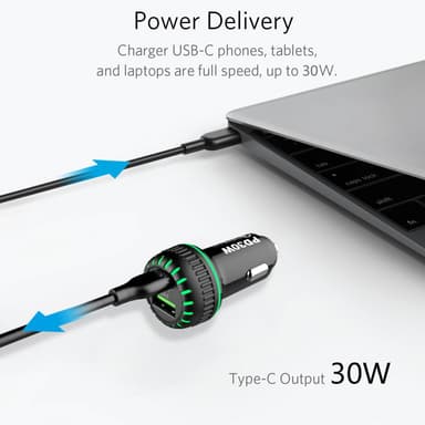 NÖRDIC oplader 30W med 1xUSB C PD30W og 1xUSB En 18W Quick Charger 3,0 Qualcomm certificeret