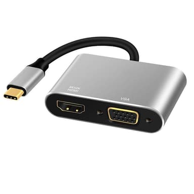 NÖRDIC C USB til HDMI 4K på 30Hz, og VGA 1080P Understøttelse af to skærme samtidig Mirror og Udvidet tilstand 10cm kabel Aluminium Space Grey