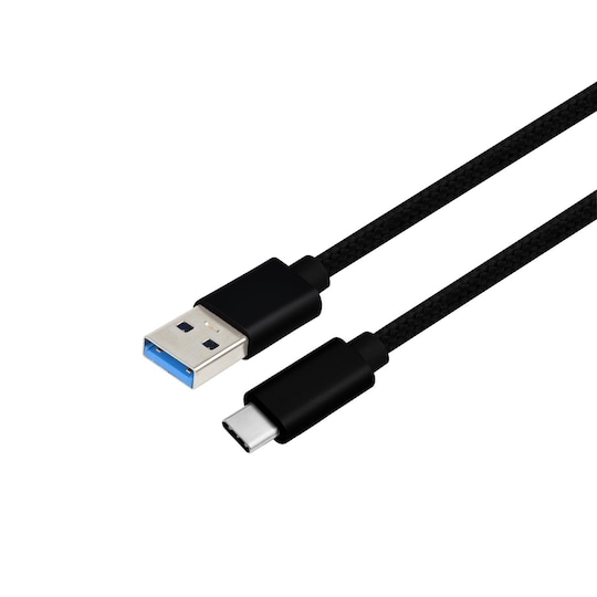 NÖRDIC C 3m USB-kabel til USB A USB3.1 Gen1 hurtig opladning 60W 5Gbps 3A, Nylon Flettet sort