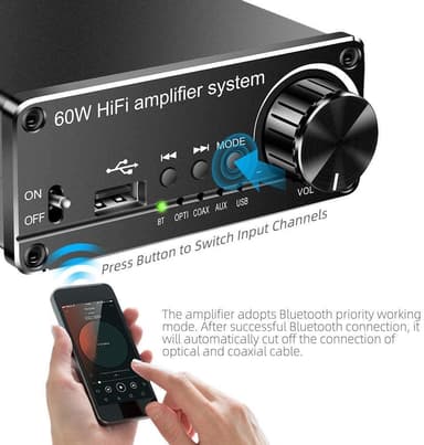 NÖRDIC Bluetooth 5.0 stereo audio-forstærker 192 kHz DAC digital til analog konverter 2x30W forstærker