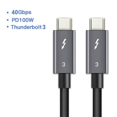 NÖRDIC Thunderbolt 3 USB C-kabel 2m 40Gbps 100W Strømforsyning 5K 60Hz dobbelt 4K 60Hz UHD sort