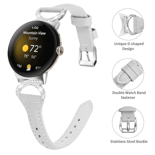 Google Pixel-horn med diamant + T-format klockarmband i läder Grå Google pixel watch