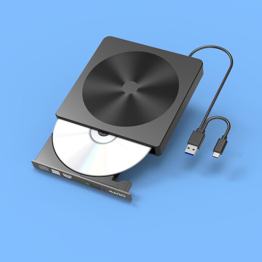 Maiwo Slim ekstern USB DVD/CD-afspiller både USB-C og USB-A Eksternt optisk drev