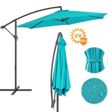 Parasol med krank Ø 300 cm turkis Polyester