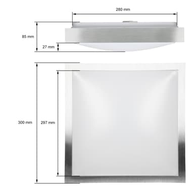 ECD Germany 2xLED loftlampe 12W 30 x 30 cm kantet 683 lumen 220-240V aluminium
