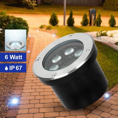 ECD Germany 2-pak LED-forsænket gulvspot 5W - kold hvid 6500K - 230V - rund -