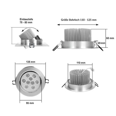 ECD Germany pakke med 8 LED-forsænkede lygter 9W 230V - 632 lumen varm hvid