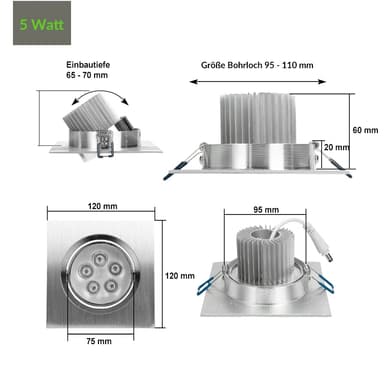 ECD Germany 6-pak LED-indbygget spotlight 5W 230V 339 lumen varm hvid 3000K -